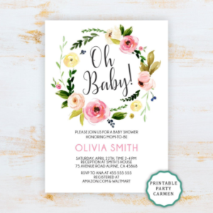 Oh baby Floral Baby Shower Invitation