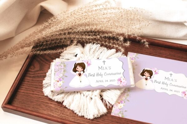 Purple Chocolate Bar Wrapper Communion Template, Girl First Communion, Candy Bar Wrapper, Editable