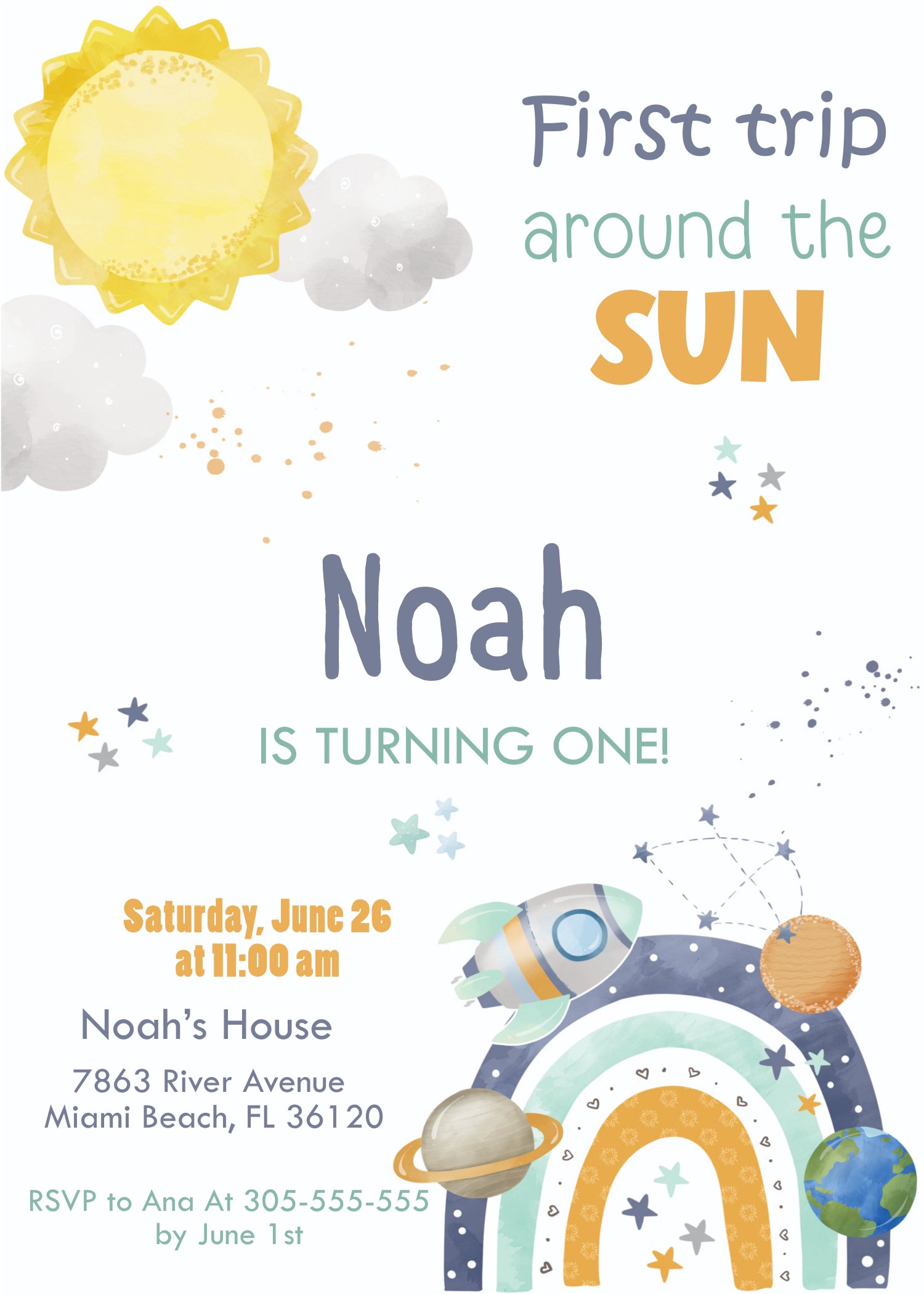 First Trip Around The Sun Birthday
 First Trip around the Sun Birthday Printable Invitation for Boy