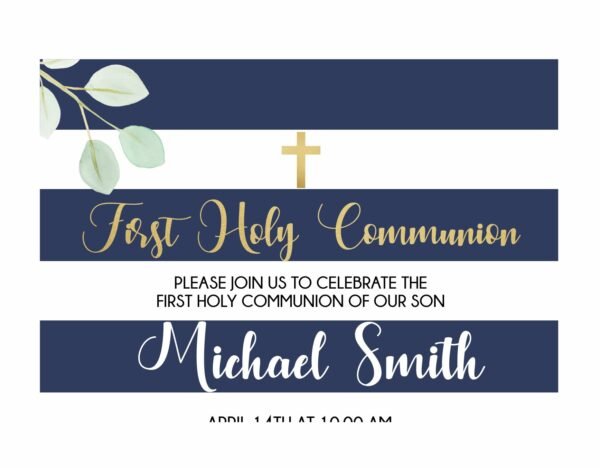 Navy First Holy Communion invitation boy, printable first holy communion boy, communion invitation olives, invitacion primera comunion niño - Image 2