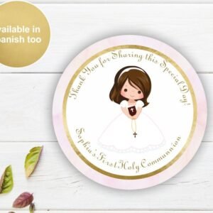 First communion Favor Tags girl, printable favor tag, communion thank you, favor tag communion, communion favors, pink and gold