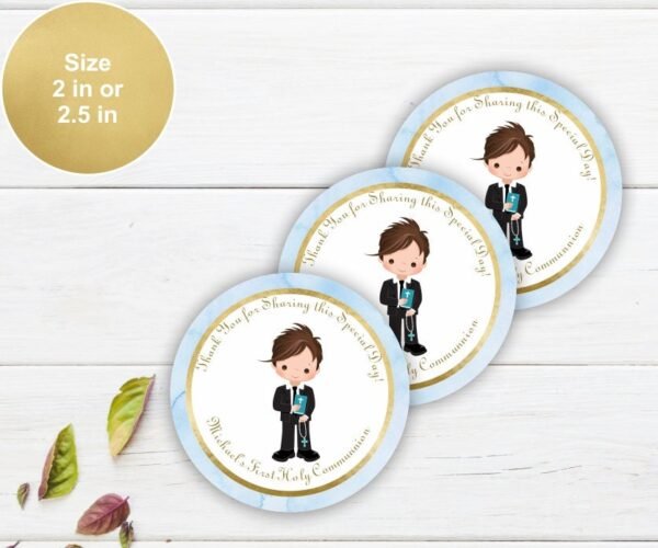 First communion favor tags, boy fisrt communion, printable favor tags, Communion stickers, labels - Image 2