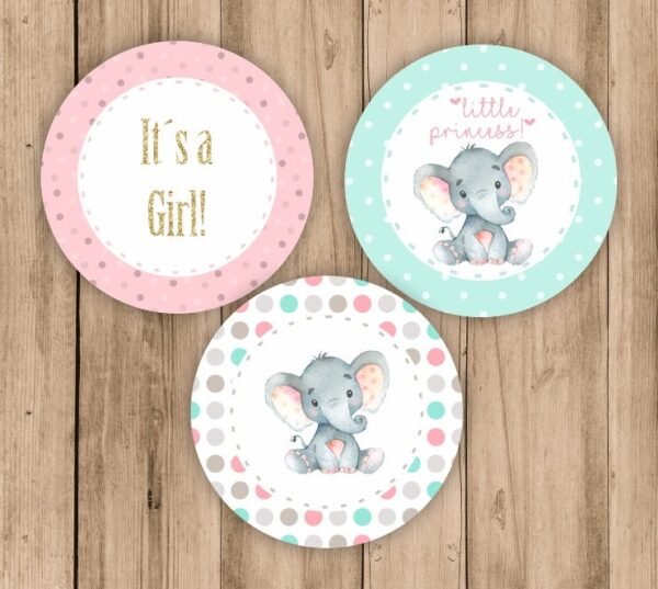 Cupcake toppers baby shower girl, elephant baby shower decoration, printable cupcake toppers, little peanut, favor tags - Image 2