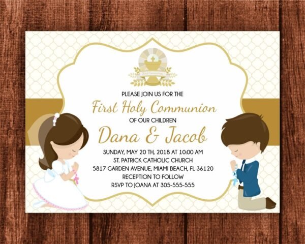 First Holy Communion invitation, First Communion Boy and Girl, Siblings Communion, printable invites, invitation religious