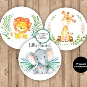 Jungle printable centerpieces, safari printable centerpieces, instant download, neutral baby shower decoration, neutral gender little peanut