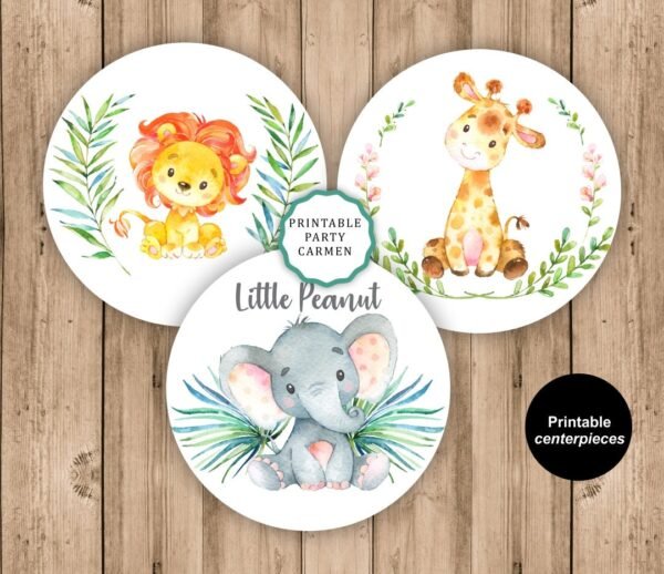 Jungle printable centerpieces, safari printable centerpieces, instant download, neutral baby shower decoration, neutral gender little peanut