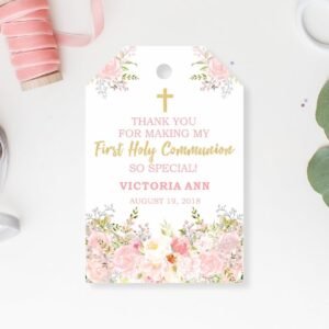 First holy communion favor tags, communion favor tag, first communion favors, printable tags, gift tags communion, floral favor tags, label