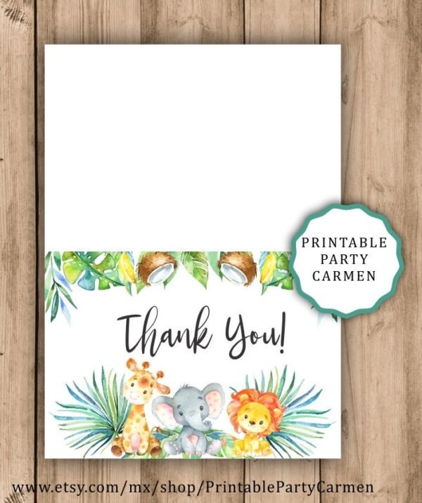 Safari thank you card, jungle baby shower, tropical baby shower, elephant giraffe lion, gender neutral, safari baby shower, instant download - Image 4