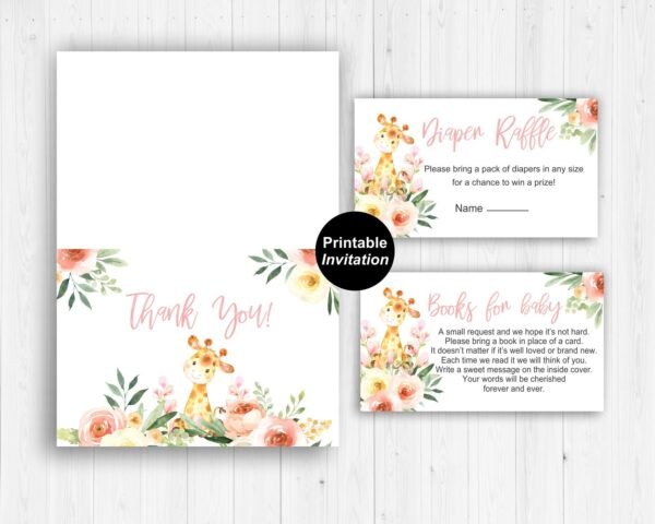 GIRAFFE baby shower invitation girl, safari Baby Shower set invitation, jungle baby shower invites, Giraffe shower, printable invitation - Image 3