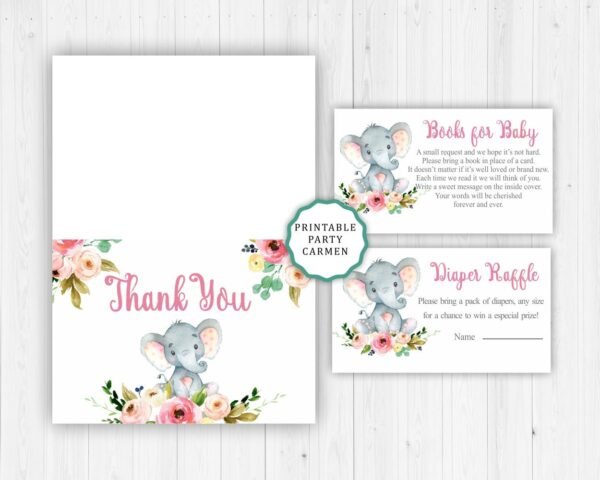 Elephant Baby Shower Invitation, girl baby shower Invitation, printable invitation, little peanut, diaper raffle, invites suite, oh baby - Image 2
