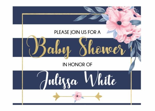 Floral baby shower invitations, set navy pink & gold, twins, baby shower invitation girl or boy, printable invitation, diaper raffle - Image 2
