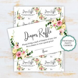 Floral diaper raffle cards baby shower Girl Watercolor Diaper raffle tickets Printable Instant download