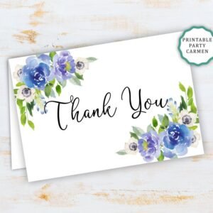 Floral blue thank you card