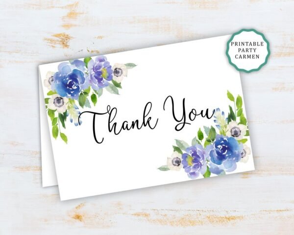 Floral blue thank you card