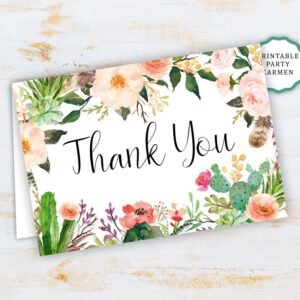 SUCCULENTS Thank you card, Boho bridal shower, Boho Baby shower, Succulents baby shower, Printable Thank you notes Postcard INSTANT DOWNLOAD