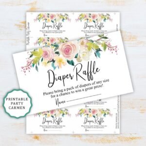 Diaper raffle cards baby shower, inserts diaper raffle, diaper raffle tickets, floral watercolor