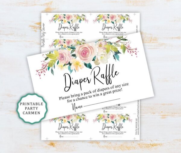 Diaper raffle cards baby shower, inserts diaper raffle, diaper raffle tickets, floral watercolor