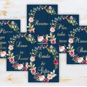 Bridal shower table signs, Bridal shower printable signs, Burgundy Navy, wedding signs, decorations, Instant download