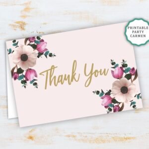 floral bridal shower thank you card, boho bridal shower, thank you cards, bohemian bridal shower, floral pink thank you, tulips, anemone