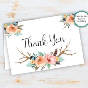TRIBAL thank you card, BOHO Thank you card bridal shower, boho Baby shower, printable, Thank you notes, Postcard, INSTANT download