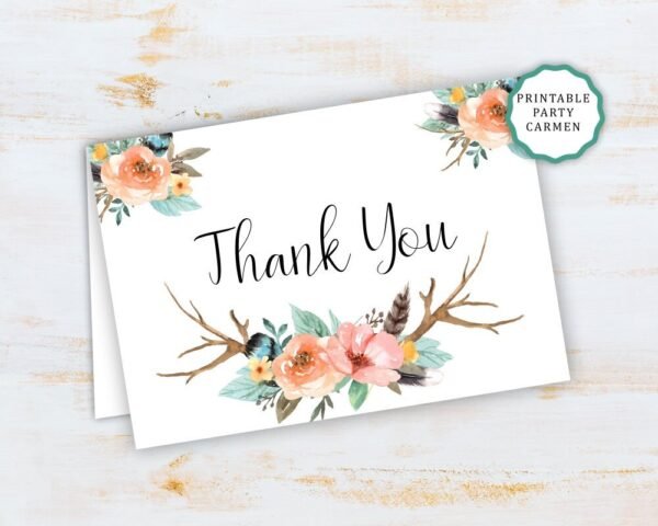 TRIBAL thank you card, BOHO Thank you card bridal shower, boho Baby shower, printable, Thank you notes, Postcard, INSTANT download