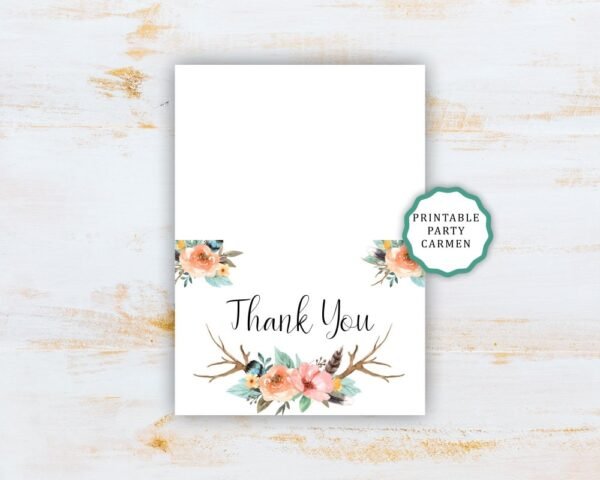 TRIBAL thank you card, BOHO Thank you card bridal shower, boho Baby shower, printable, Thank you notes, Postcard, INSTANT download - Image 2