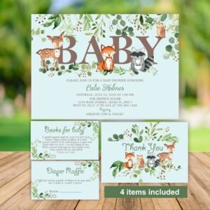 Woodland animals baby shower invitation, boy baby shower, printable invitation, woodland invite, greenery shower