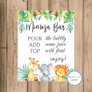 Mimosa bar sign Jungle baby shower Safari baby shower Gender neutral, Jungle animals Decorations