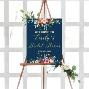 Floral Burgundy Navy Bridal shower welcome sign, printable bridal shower welcome sign, bridal shower decorations