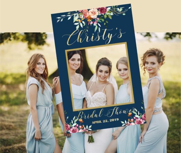 Navy burgundy Bridal shower photo prop frame