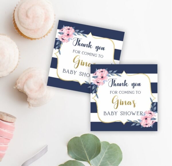 Navy favor tags baby shower, baby shower twins,  boy baby shower, thank you tags, stickers, navy and gold, printable tags