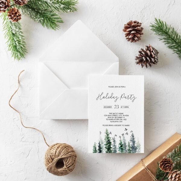 Holiday party invitation mystical winter, christmas invitation, printable invitation, instant download, 5x7