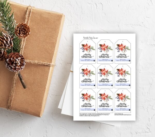 Christmas gift tags printable, merry christmas favor tags, holiday favor tags, christmas watercolor, instant download, CHR03 - Image 2