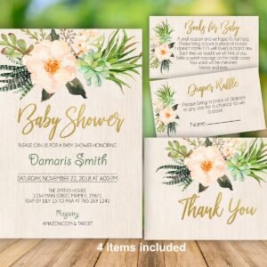 Succulent baby shower invitation, gender neutral, desert baby shower, boy or girl, baby brunch, oh baby, instant download