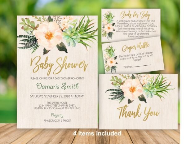 Succulent baby shower invitation, gender neutral, desert baby shower, boy or girl, baby brunch, oh baby, instant download