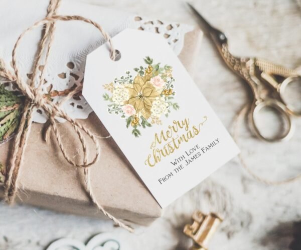 Printable Christmas tags, Christmas eve flower, holiday favor tags, christmas watercolor, instant download