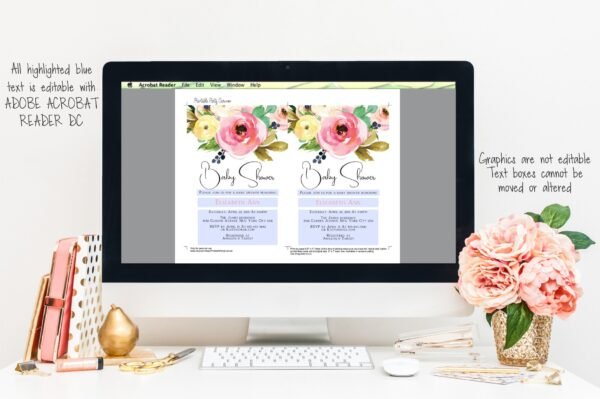 Floral Baby shower invitation, girl baby shower, baby shower invite, printable invitation, invitation template, size 5x7 - Image 3