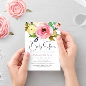 Floral Baby shower invitation, girl baby shower, baby shower invite, printable invitation, invitation template, size 5x7
