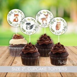 Woodland cupcake toppers, boy baby shower, woodland baby shower, printable, woodland animals, birthday