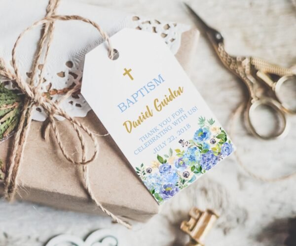 Floral Baptism favor tags, favor tags baptism boy, thank you tags, labels baptism, floral blue, baptism favors, baptism tags, baptism label