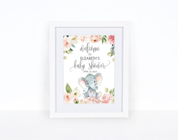 Elephant baby shower WATER BOTTLE LABEL, girl baby shower, Shower decoration, printable label, blush pink floral watercolor - Image 5
