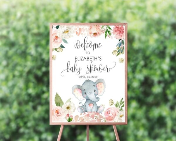 Elephant baby shower WATER BOTTLE LABEL, girl baby shower, Shower decoration, printable label, blush pink floral watercolor - Image 3