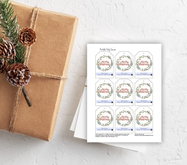 Christmas gift tags printable, merry christmas favor tags, holiday favor tags, christmas watercolor, instant download, CHR03 - Image 4