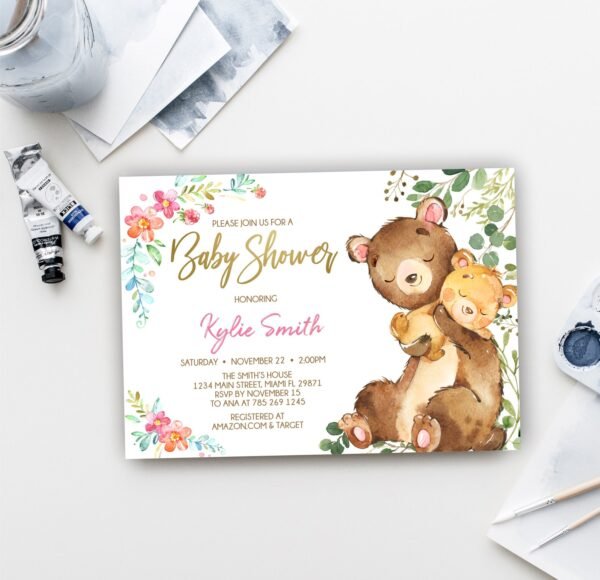 Woodland Baby Shower Welcome Sign, Bear baby shower sign, woodland baby shower decoration, neutral gender, printable sign, mom and baby - Image 3