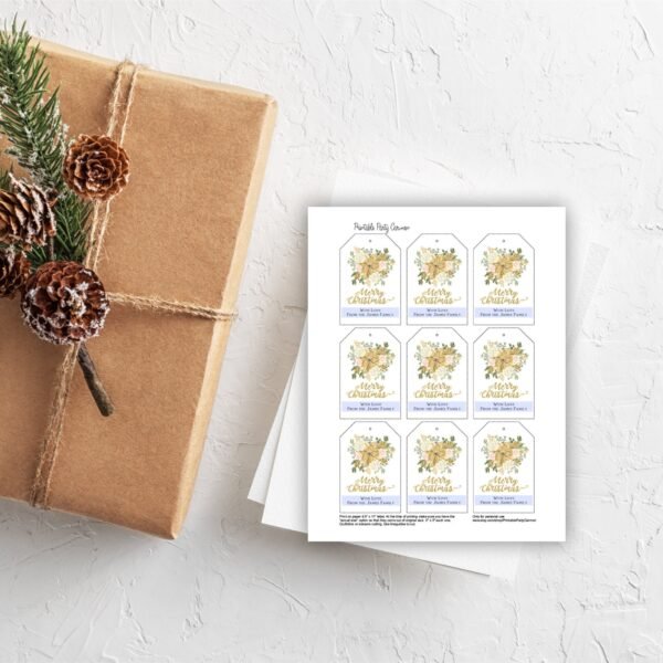 Printable Christmas tags, Christmas eve flower, holiday favor tags, christmas watercolor, instant download - Image 2