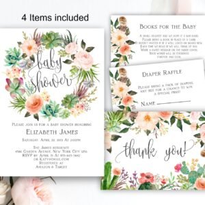 Succulents Baby Shower invitation, Boho baby shower, baby shower invites, brunch for baby, gender neutral, printable invitation