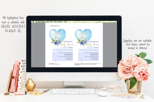 Baby boy shower invitations, shower balloon, printable invitation, it's a boy invite, template baby shower, Instant download, size 5x7 - Image 3