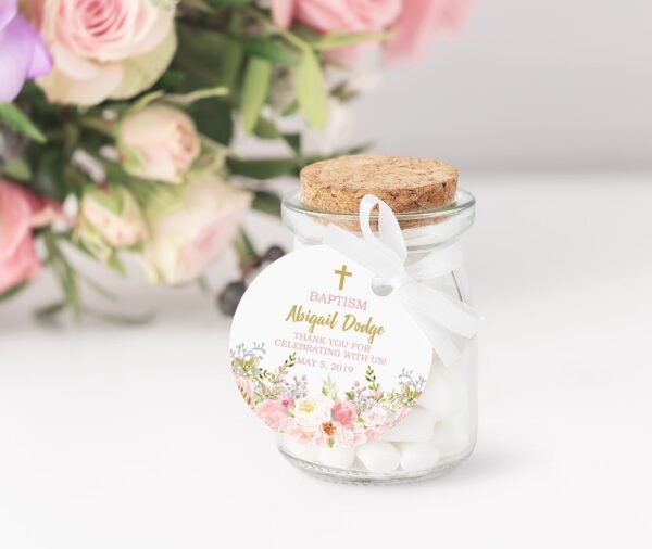 Baptism favor tags printable, baptism girl labels baptism, baptism stickers, blush floral watercolor, favor tags, baptism favors