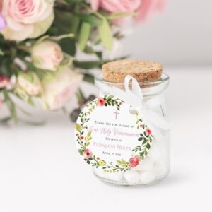 First communion favor tags, girl communion, communion favor tag, first communion favors, printable tags, greenery wreath