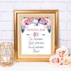Mimosa bar sign bridal shower, bridal shower decorations, blush pink, navy pink, bridal shower signs, printable sign